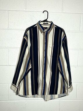 < Vintage 90’s Men’s Vertical Striped Button Down Shirt Western Workwear >